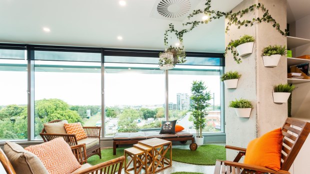 The Domino's DLAB co-working space in Brisbane features a garden-terrace-themed corner.