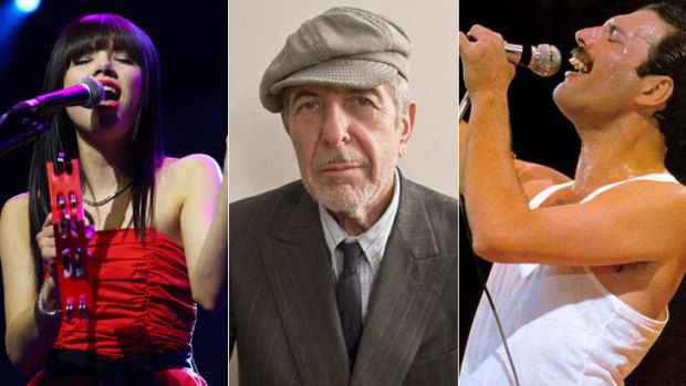 Say it ain't so ... from left, Carly Rae Jepsen; Leonard Cohen; Freddie Mercury.