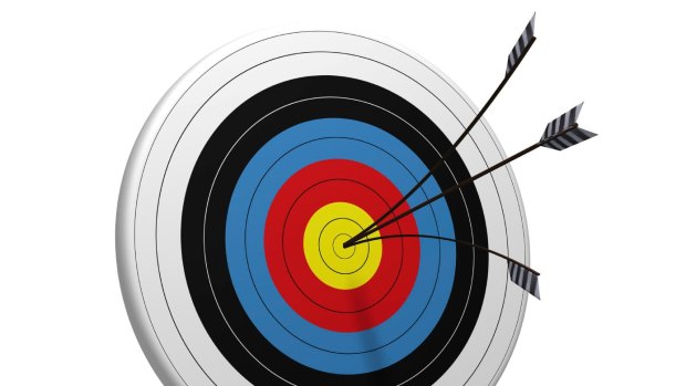 SHD SUPPLEMENTS. Sydney Olympic report GENERIC. PLEASE CREDIT: ? iStockphoto/ David MacFarlane High resolution 3D rendering with 3D Studio Max Archery Target Bull's-eye Arrow Achievement White Goal White Background Accuracy Aiming Colour Concentration Perfection Idyllic Sport Success