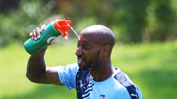 Splashing out: The Sky Blues' Mickael Tavares, one of last January's signings, cools down.