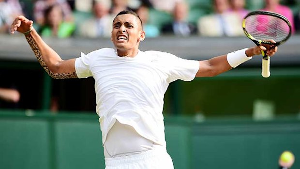 Nick Kyrgios celebrates his win over Rafael Nadal.