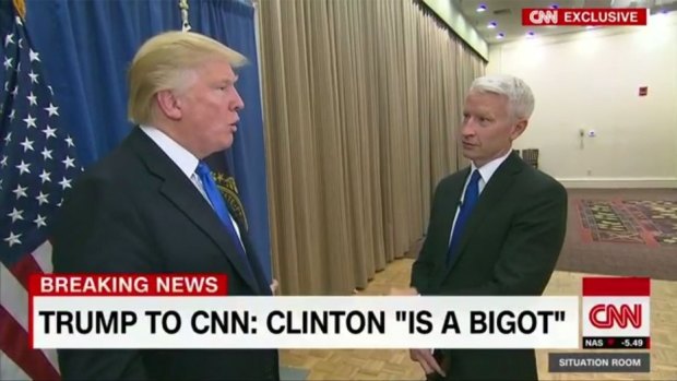 Donald Trump is interviewed by Anderson Cooper on CNN.