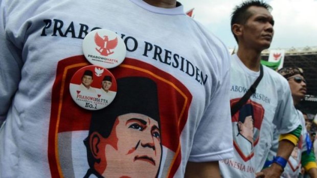 Supporters of Indonesian presidential candidate Prabowo Subianto during a campaign rally in Jakarta ahead of the latest presidential debate.