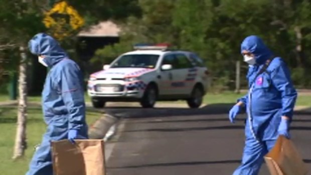 Police at the scene of the suspected murder-suicide in the Sunshine Coast hinterland.