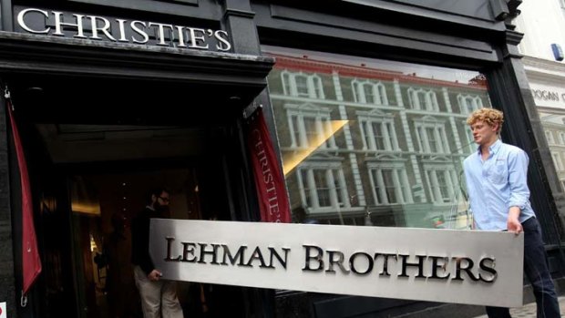 Fire sale ... the Lehman Brothers corporate logo went to auction along with company artworks after the firm collapsed.