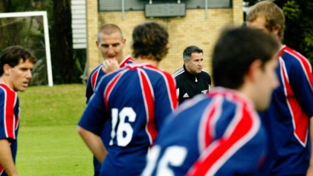 Strong ties: Actor Anthony La Paglia watching Sydney FC players go through their paces at Newington College in 2005.