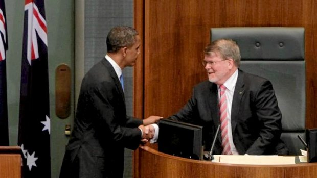 Former Speaker Harry Jenkins here with President of the United States Barack Obama, is retiring from Parliament.
