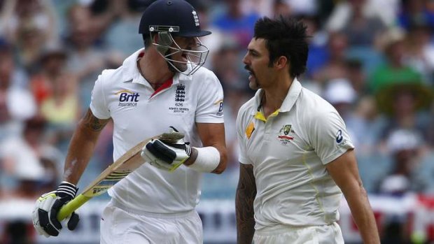 Pietersen  and Johnson argue during the Boxing Day Test.