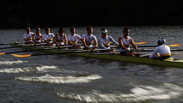 Practice run ... Sydney University's men's eight team trains for Sunday's boat race.
