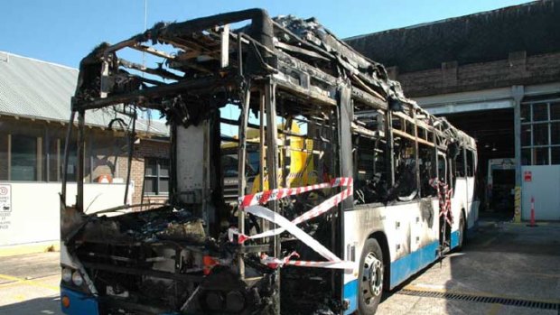 Gutted ... a picture of a bus gutted by fire in Hillsdale on July 29, pictured on the Office of Transport Safety Investigations website.