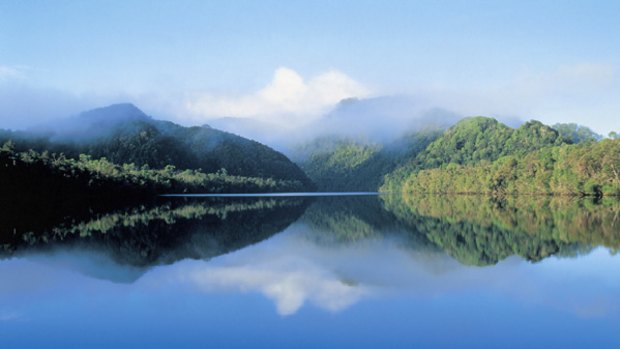 Calming influence ... the Gordon River, as smooth as a sheet of glass.