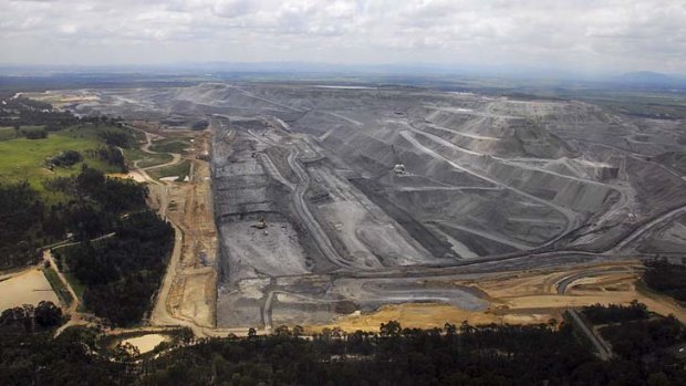 An aerial view of the Warkworth open cut coal mine in the Hunter Valley.