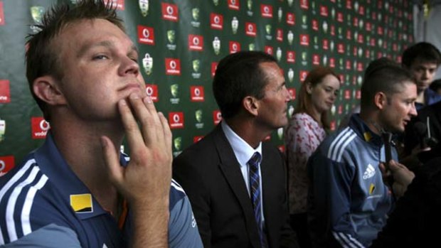 Food for thought ... NSW's Doug Bollinger, left, was in a pensive mood yesterday after being one of 17 Australians picked in the Ashes squad for the five-Test match series.