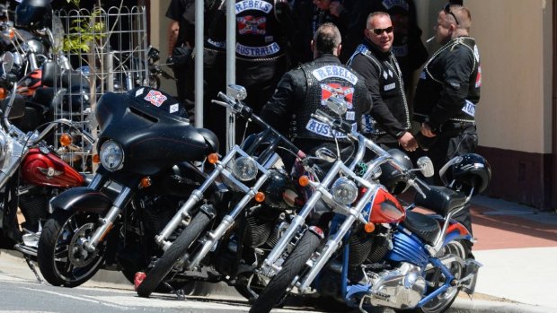 The Rebels bikie gang at The Carrier Arms Hotel in Wodonga.
