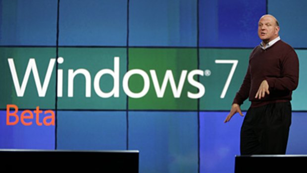 Microsoft CEO Steve Ballmer talks about Windows 7 as he delivers the keynote address at the International Consumer Electronics Show, Wednesday, Jan. 7, 2009 in Las Vegas.