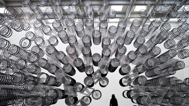 Installation view of Ai Weiwei's <i>Forever bicycles</i> at the Taipei Fine Arts Museum, 2011.