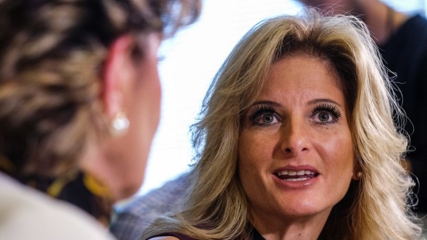 Summer Zervos, right, speaks alongside her attorney Gloria Allred during a news conference where she made allegations against Donald Trump
