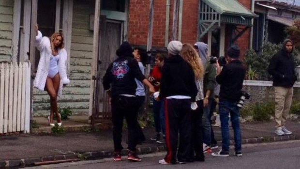 Beyonce on a shoot in Beith street, Brunswick.