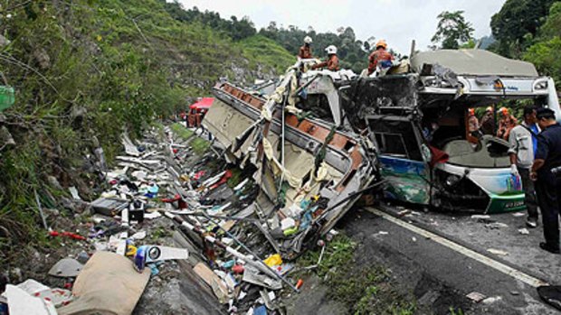 The wreckage of the bus after the horrific accident.