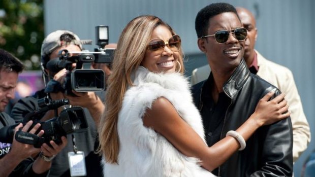 Gabrielle Union as Erica Long and Chris Rock as Andre Allen in <i>Top Five</i>.