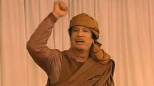 Standing firm ... Muammar Gaddafi appears on Libyan state television