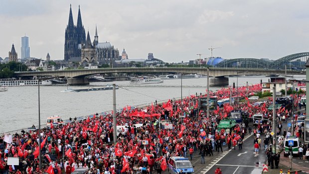 Supporters of President Erdogan rally in Cologne, Germany. 