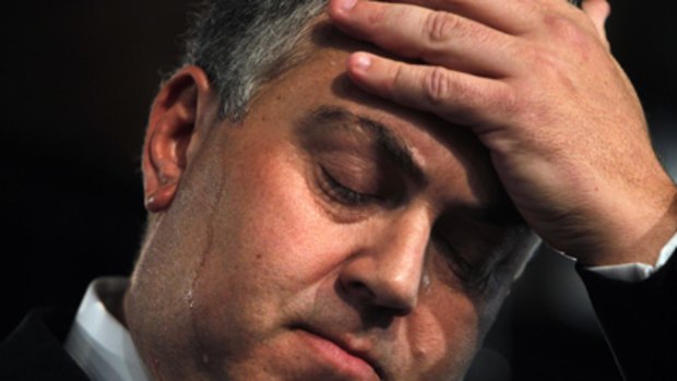 Joe Hockey sweats on his post-budget reply yesterday.