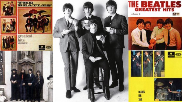 <i>Hey Jude</i> sleeve, bottom left, is simple but attractive, whereas <i>Beatles for Sale</i>, bottom right, is uniquely - and distinctly -  Australian.