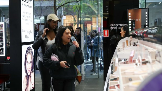 Amalia Izhar and Dina Moss were first in the door at the launch of Fenty Beauty by Rihanna at Sephora, Pitt Street.