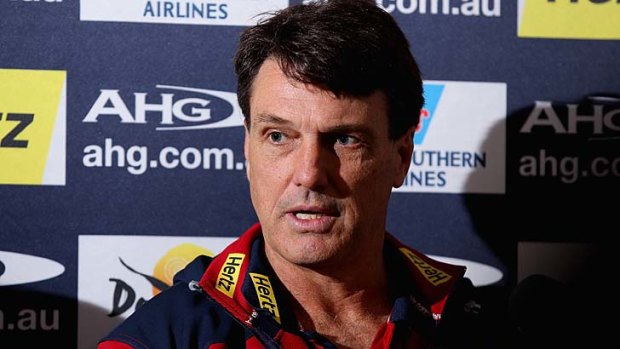 Demons coach Paul Roos speaks to the media on Monday.
