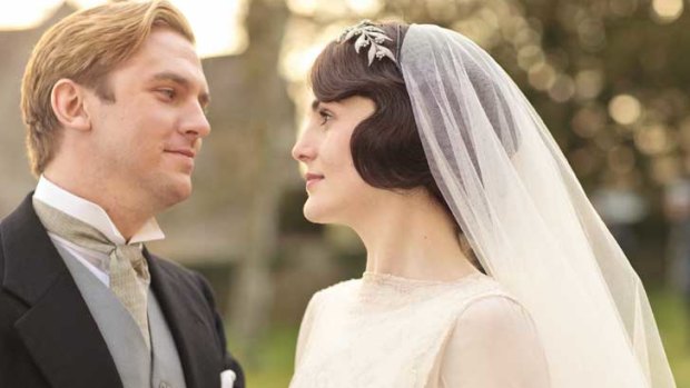 Happier days ... Matthew Crawley (Dan Stevens) and Lady Mary (Michelle Dockery) in <i>Downton Abbey</i>.