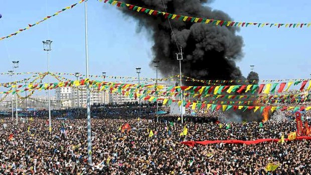 Massed support ... Thousands rally in support of jailed Kurdish rebel leader Abdullah Ocalan in the Turkish city of Diyarbakir.
