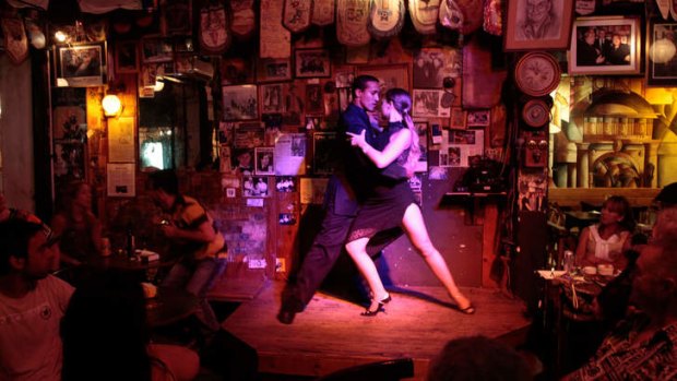 Latin passion: Tango dancers in Montevideo, Uruguay.