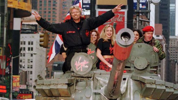 Extreme marketing ... Richard Branson drives a Sherman tank through New York in 1998 to promote Virgin Cola.