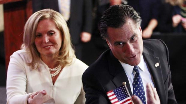 Surging support &#8230; Republican presidential candidate and former governor of Massachusetts Mitt Romney and his wife, Ann, work a New Hampshire crowd.