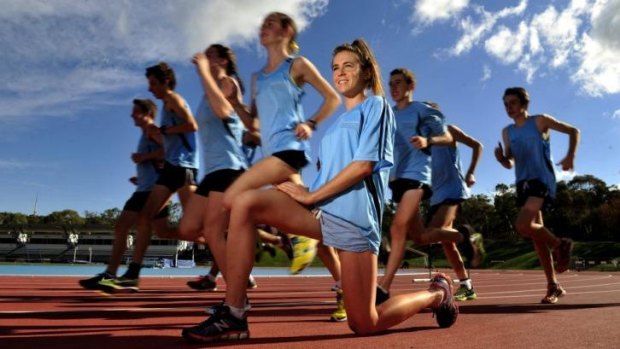 Brichacek training with the University of Canberra John Landy Talent Squad at the AIS athletics track.