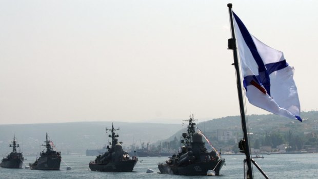 On the move: Russian Black Sea Navy ships.