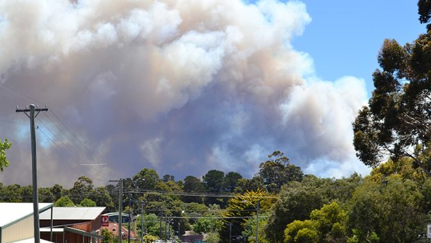 Pictured from outside the Margaret River fire station, smoke billows from the Ellensbrook fire burning towards Prevelly. Photo: Augusta-Magaret River Mail