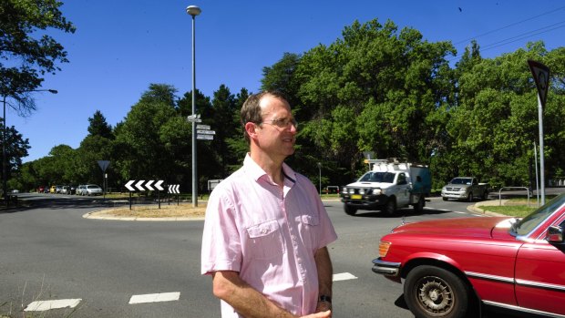 Mike Hettinger, chair of the North Canberra Community Council at the corner of Masson Street and McCaughey Street in Turner has concerns over people using residential back streets to reduce their travel time to work.