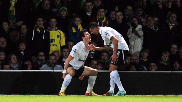 Hotshot: Spur's Gareth Bale (left) celebrates with Kyle Walker after scoring a goal against Norwich City in December.