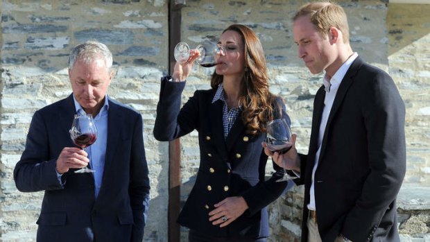 Nice drop: Prince William and the Duchess of Cambridge at the Amisfield Winery in Queenstown on Sunday.