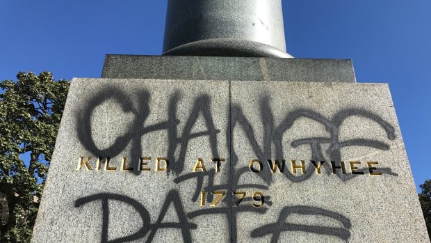 The statue of Captain James Cook in Sydney's Hyde Park that was defaced, which is understood to have prompted Mr Bolt's column.