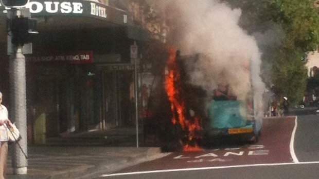 Bus fire ... it was "well alight" on Oxford Street.