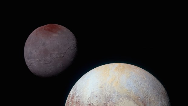 Pluto and its moon Charon taken by New Horizons on July 14, 2015.