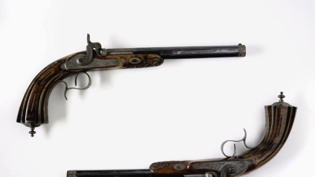 Major Sir Thomas Mitchell's duelling pistols used in 1851. Photo: George Serras, National Museum of Australia