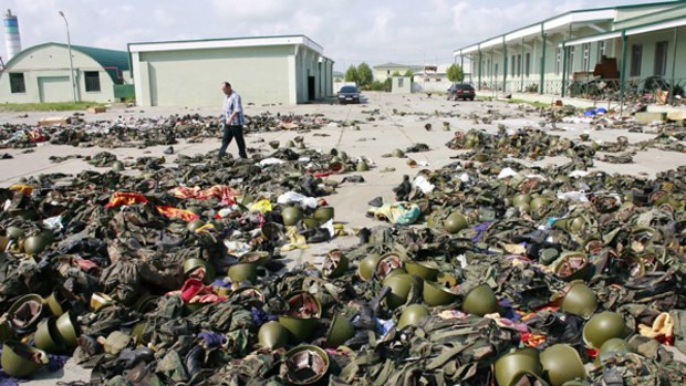 Discarded: Damage inflicted by Russians at a Georgian base.