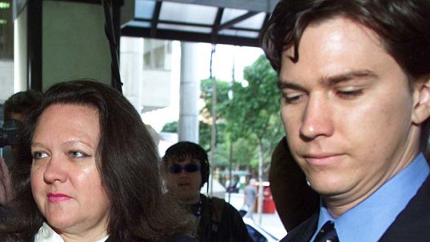 John Hancock with his mother at the inquest into Lang Hancock's death.