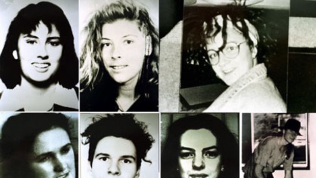 Milat's murder victims (from top, left to right) Deborah Everest, Australia; Anja Habschied, Germany; Simone Schmidl, Germany. (From bottom, left to right) Joanne Walters, UK; Gabor Neugebauer, Germany; Caroline Clarke, UK; James Gibson, Australia.