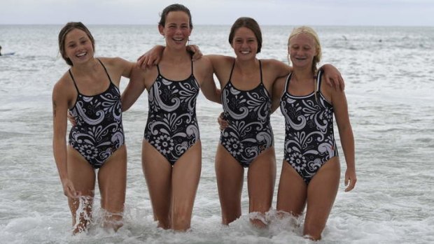 Swimming quartet Mali (left), Grace, Ruby and Dixie have swum from the pier to the pub many times, but Saturday's race at Lorne marked their first competitive outing.