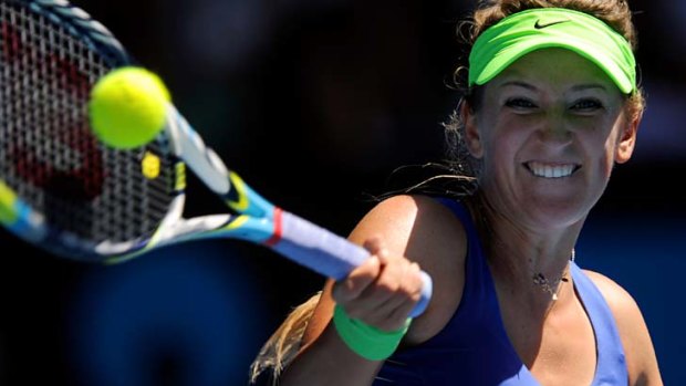 Victoria Azarenka overcame jittery nerves to defeat Kim Clijsters.